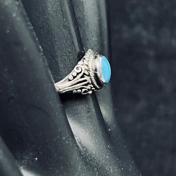 Vintage Sterling Silver Faux Turquoise Ring Sz 6 (R336) - Picture 3 of 8